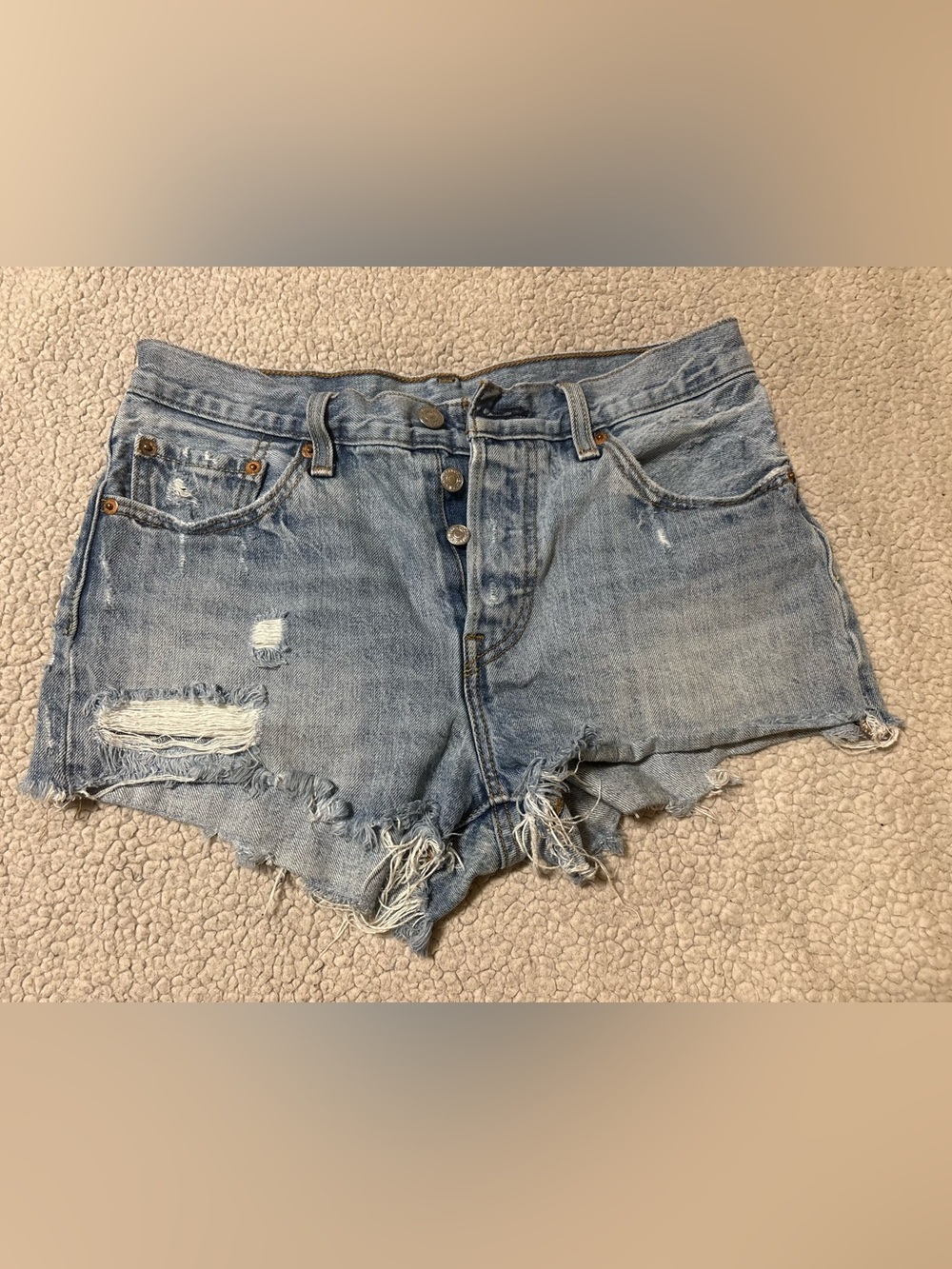 Levi's Light Blue Distressed Denim Cutoff Shorts